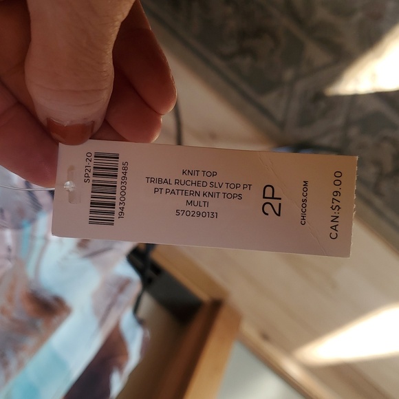 Chico's Knit Top Tribal Rushed SLV Top Pattern Multicolored Sz. 2P Top - Picture 6 of 11